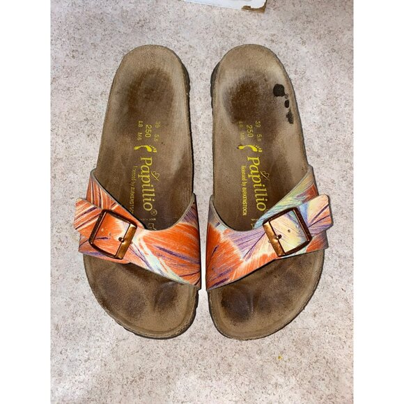 Papillio Birkenstock Orange & Multicolor Sandals With Adjustable Buckle Strap & - Picture 5 of 7